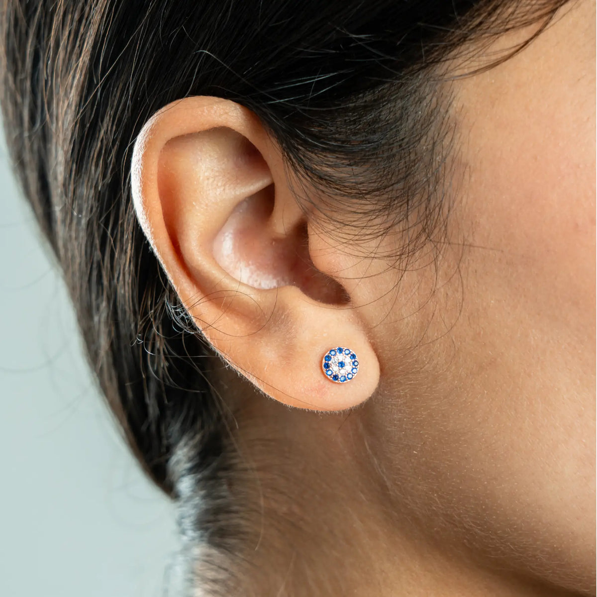 Blue Stone Round 925 Silver Stud Earrings — detail view 3