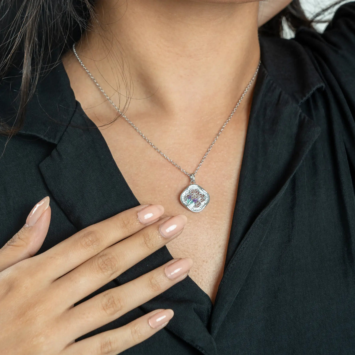 Mystic Medallion Antique 925 Silver Necklace — detail view 4