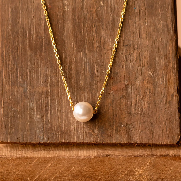 Single Pearl 925 Silver Necklace (Gold Finish)