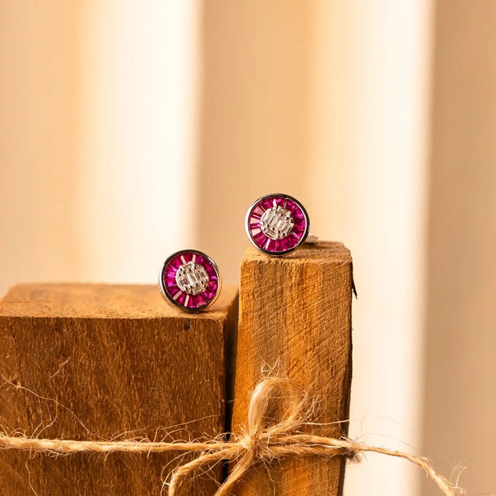 Pink Stone 925 Silver Stud Earrings