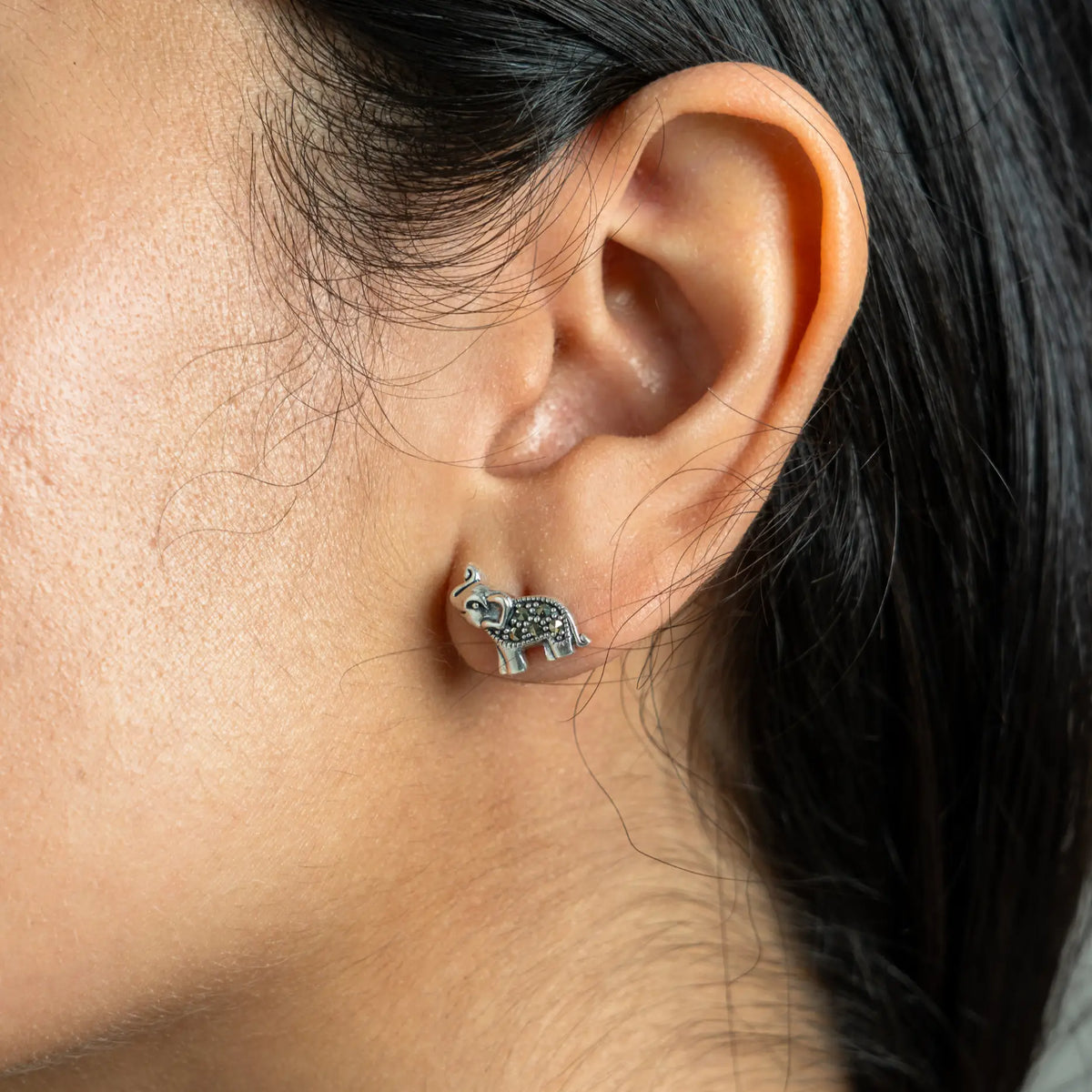Lucky Elephant 925 Silver Stud Earrings — detail view 3