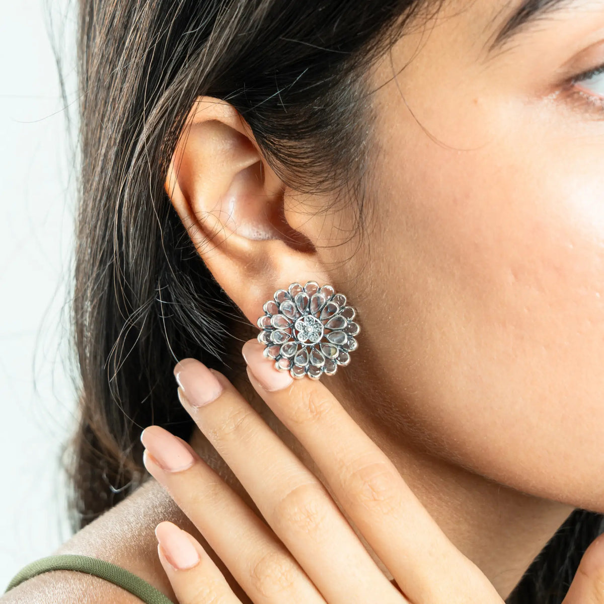Lotus Bloom 925 Silver Earrings — detail view 3