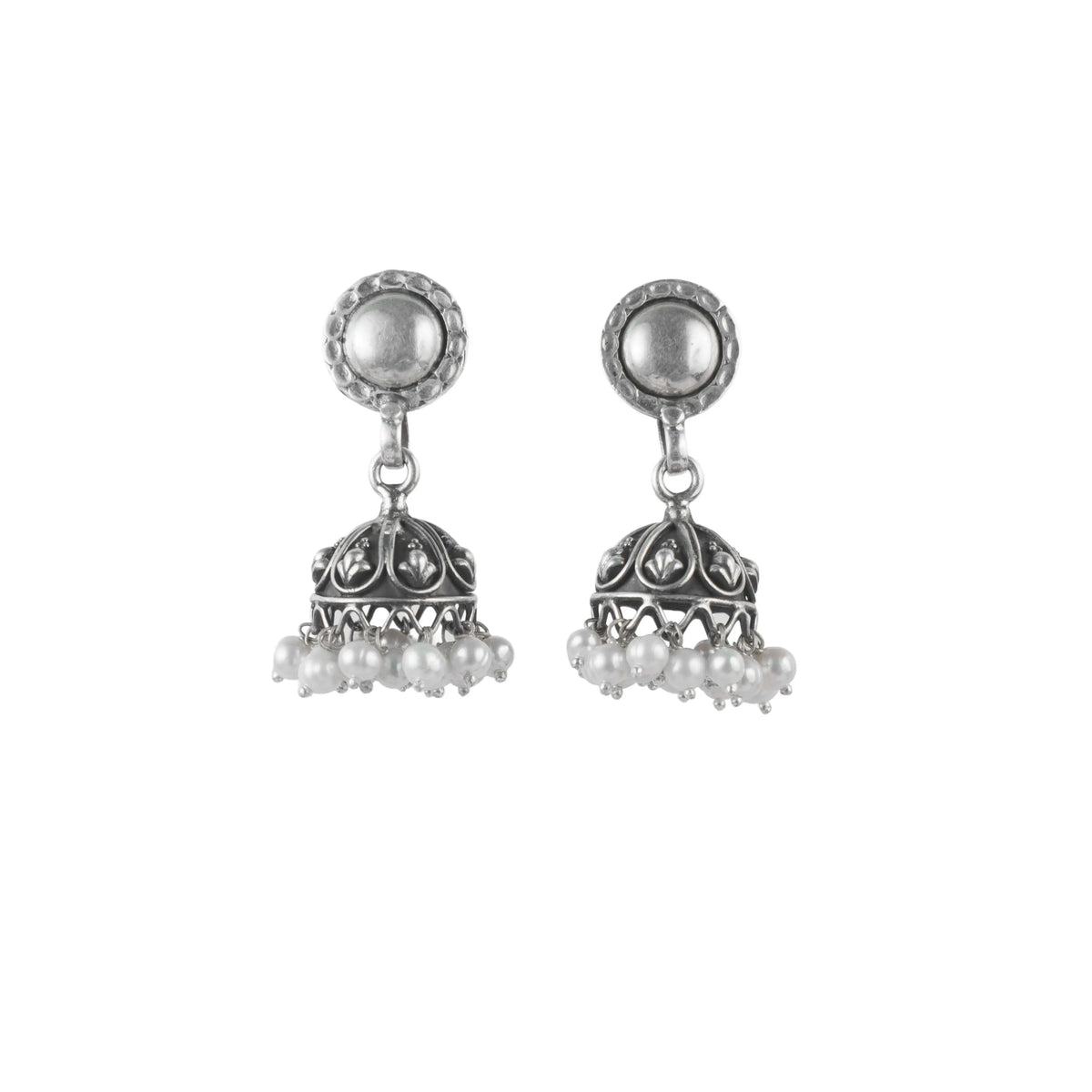 Heritage Dome 925 Silver Jhumka Earrings — detail view 2