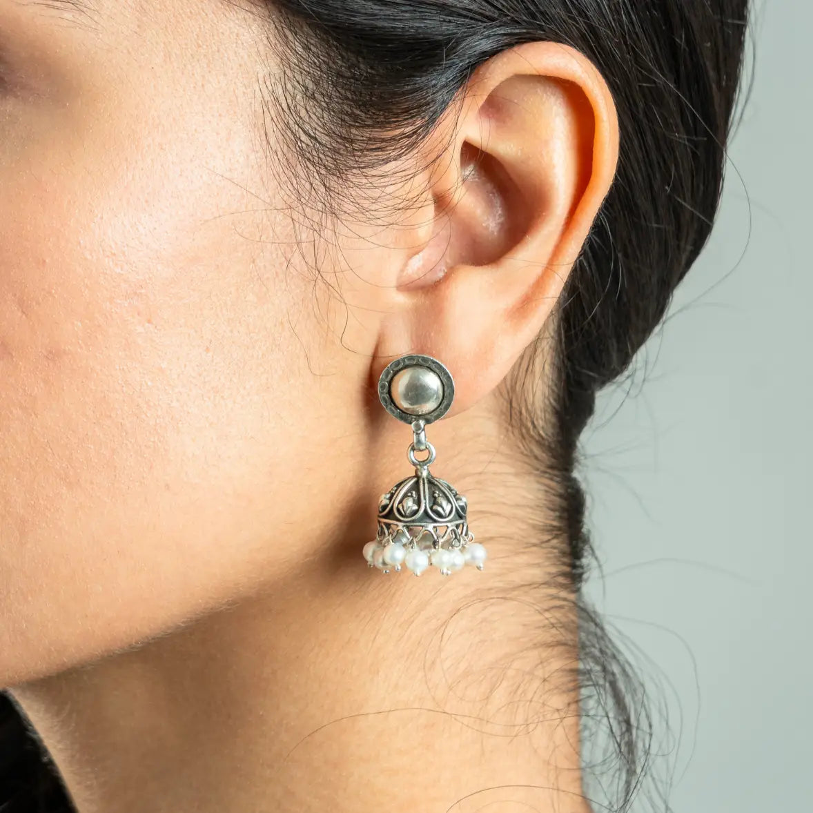 Heritage Dome 925 Silver Jhumka Earrings — detail view 3