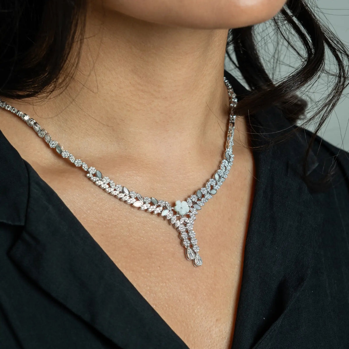 Crystal Florica 925 Silver Necklace Set — detail view 3