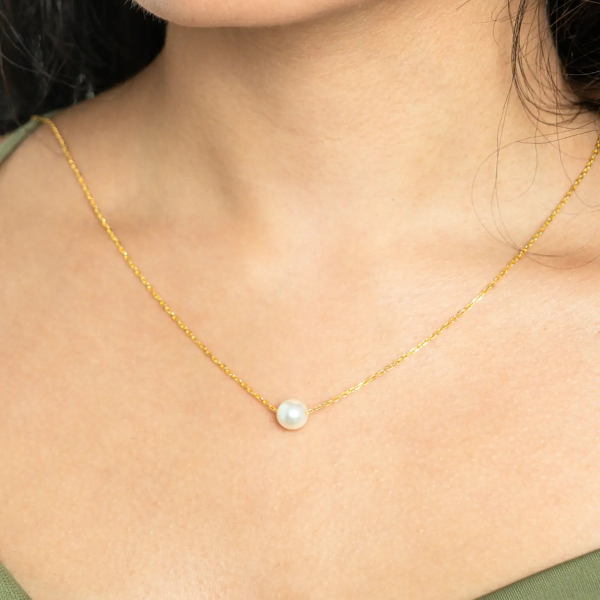 Single Pearl 925 Silver Necklace (Gold Finish) — detail view 2